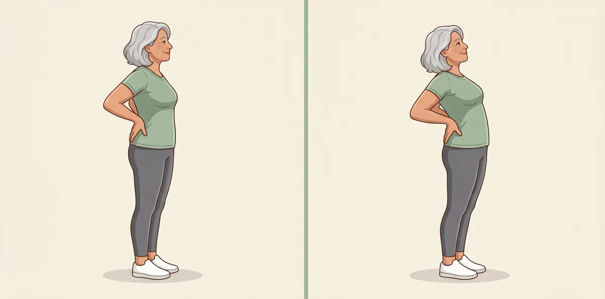 Standing Back Extension: the starting position on the left and the finishing position on the right