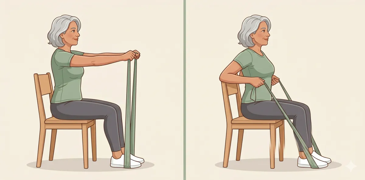 Resistance band for seniors — an example before-and-after move