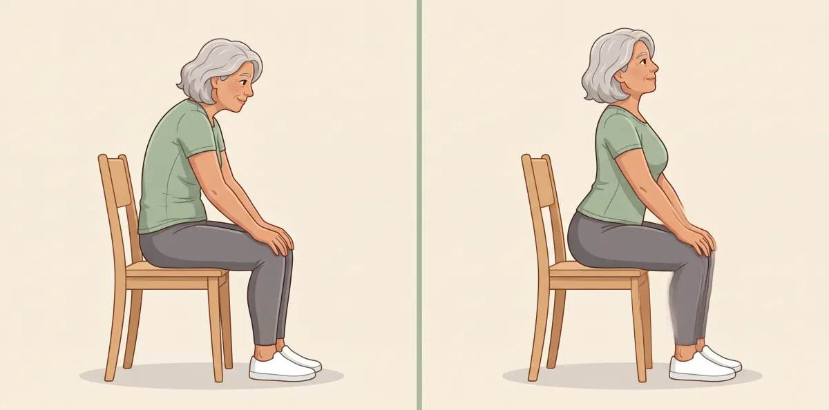 Seated Cat-Cow: the starting position on the left and the finishing position on the right