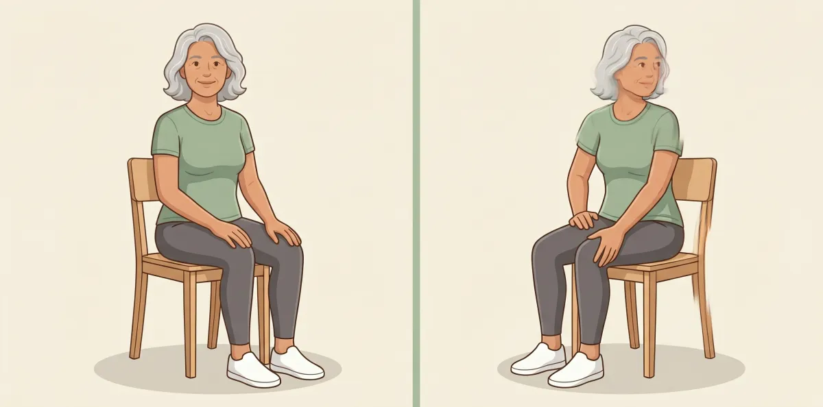 Seated Gentle Twist: the starting position on the left and the finishing position on the right