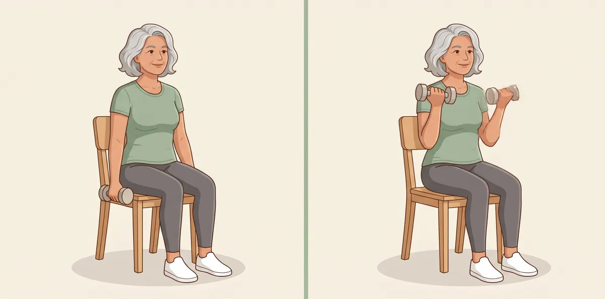 Dumbbell for seniors — an example before-and-after move