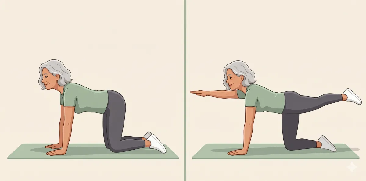 Bird-Dog: the starting position on the left and the finishing position on the right