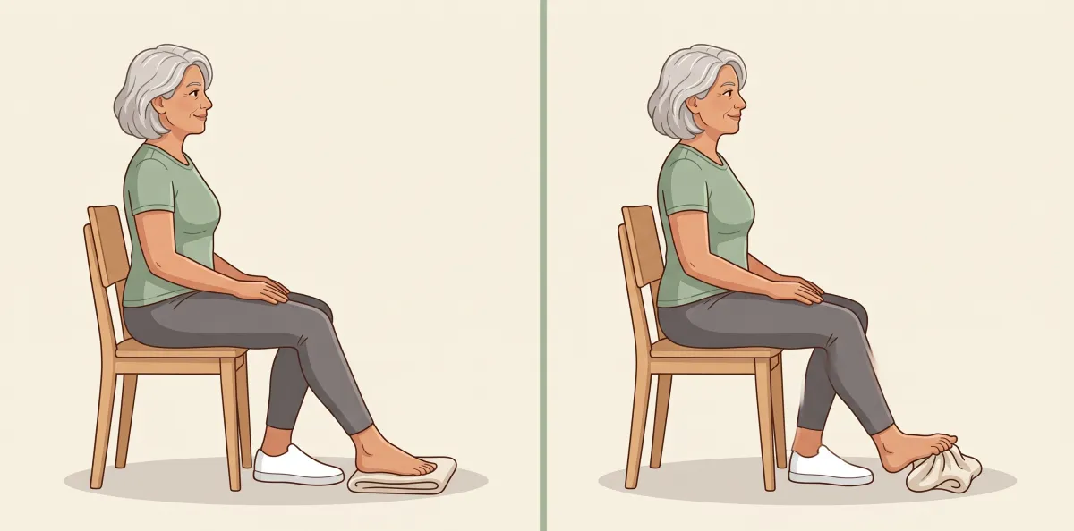Towel Scrunch: the starting position on the left and the finishing position on the right