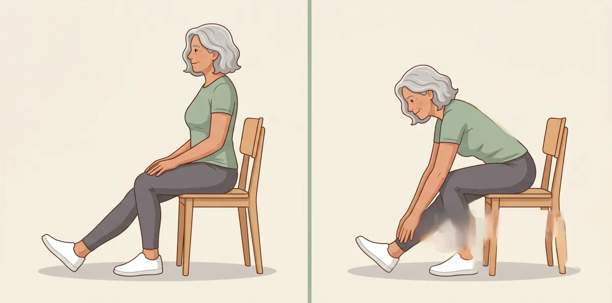 Seated Hamstring Stretch: the starting position on the left and the finishing position on the right