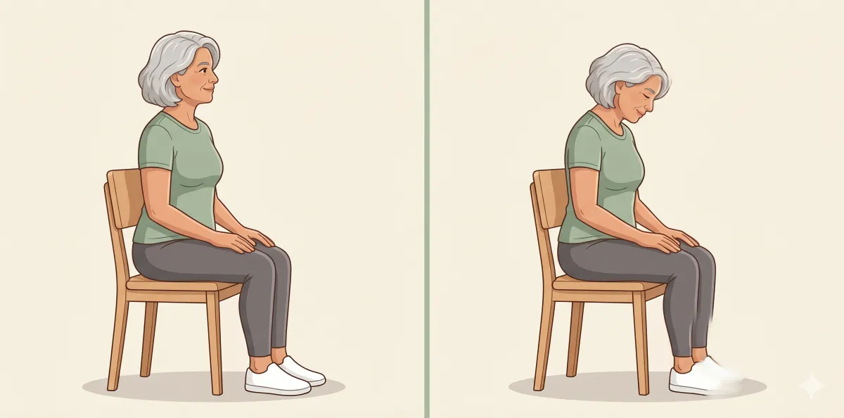 Seated Neck Nod: the starting position on the left and the finishing position on the right