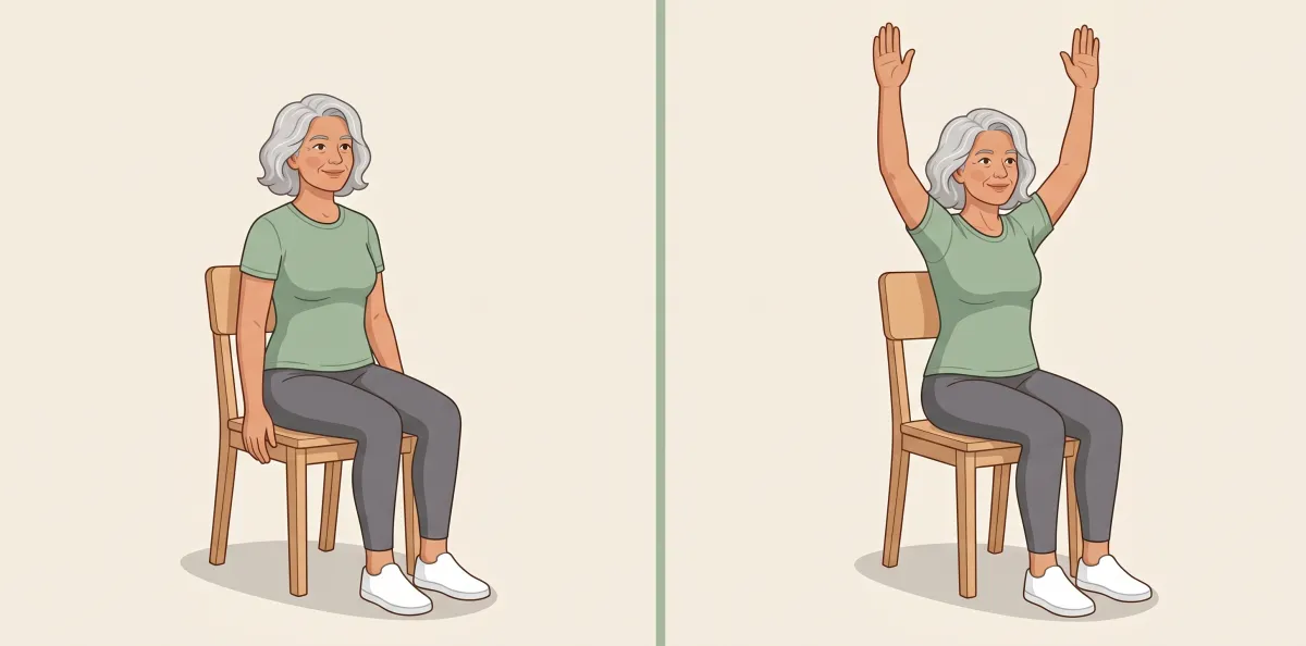 Seated Arm Raises: the starting position on the left and the finishing position on the right
