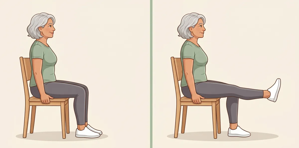 Seated Knee Extension: the starting position on the left and the finishing position on the right