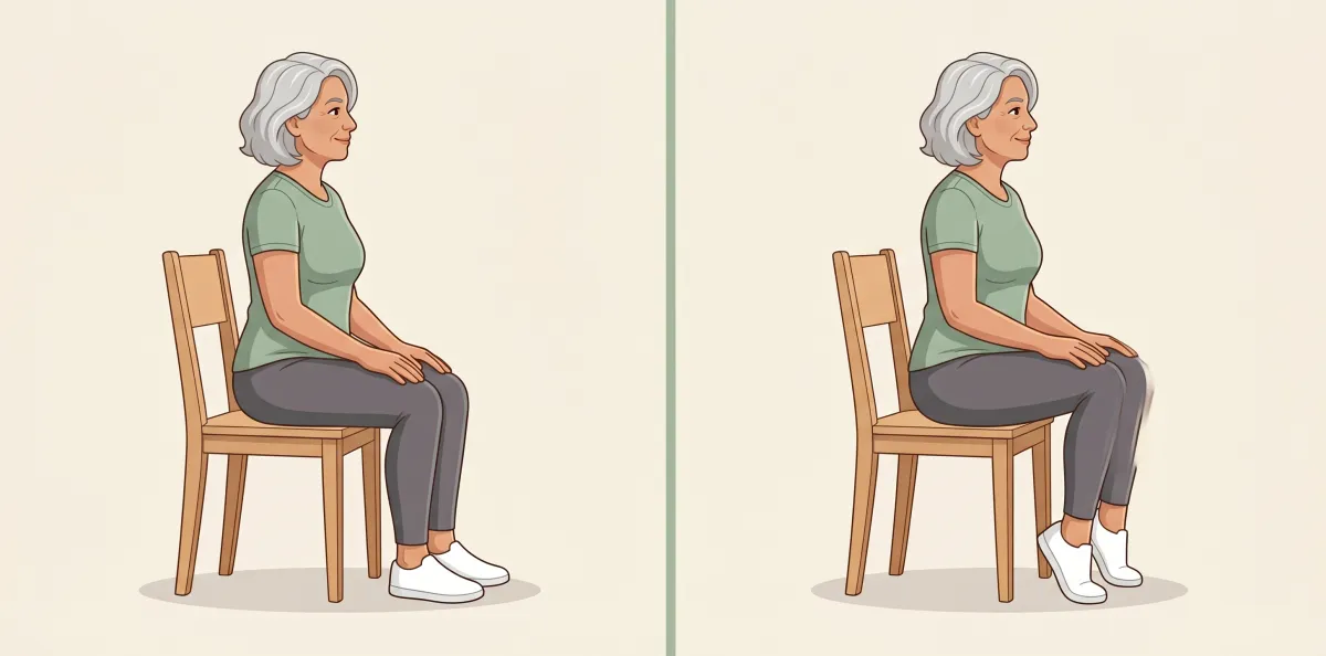Seated Toe and Heel Raises: the starting position on the left and the finishing position on the right