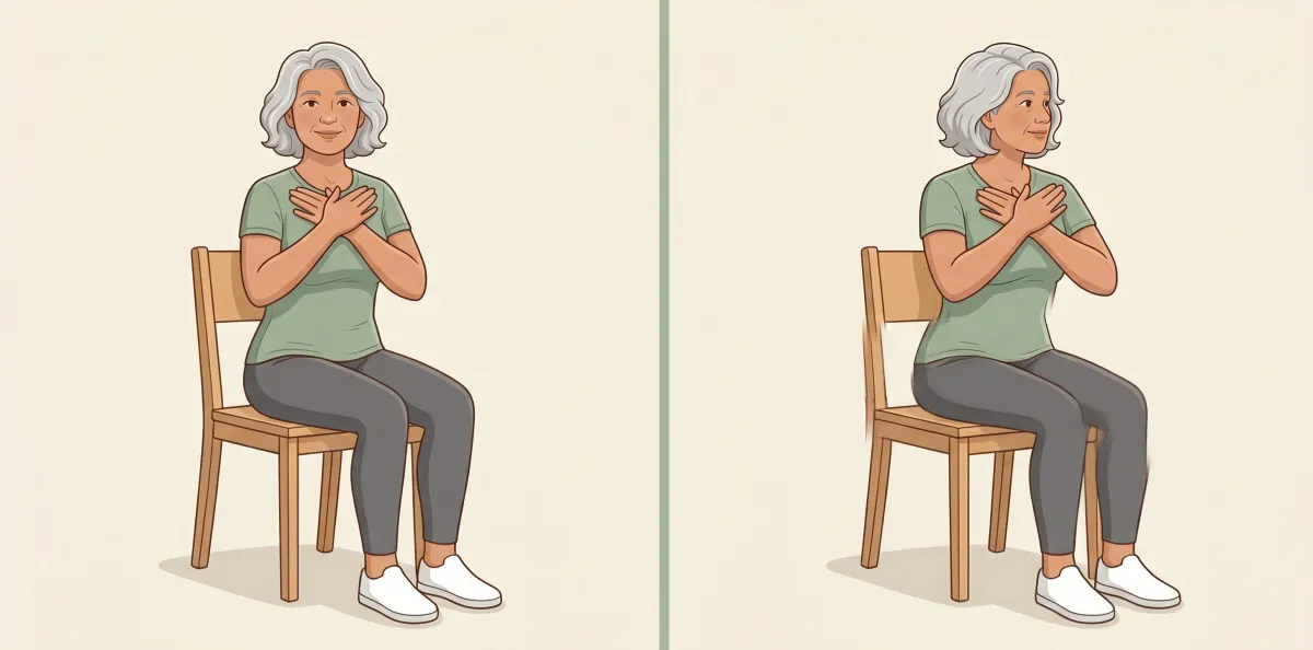 Seated Trunk Twist: the starting position on the left and the finishing position on the right