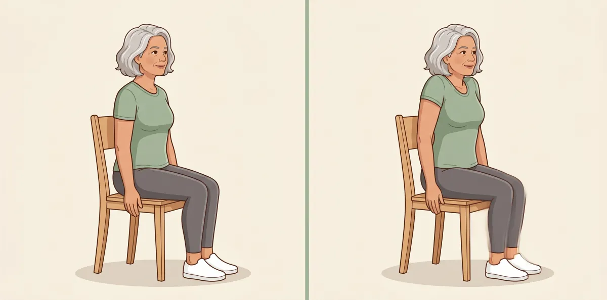 Seated Shoulder Rolls: the starting position on the left and the finishing position on the right