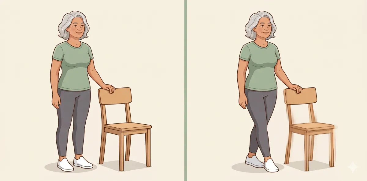 Heel-to-Toe Stand: the starting position on the left and the finishing position on the right