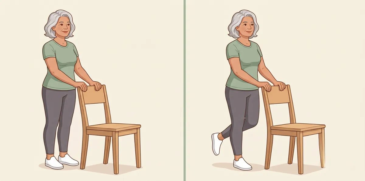 Single-Leg Stand: the starting position on the left and the finishing position on the right