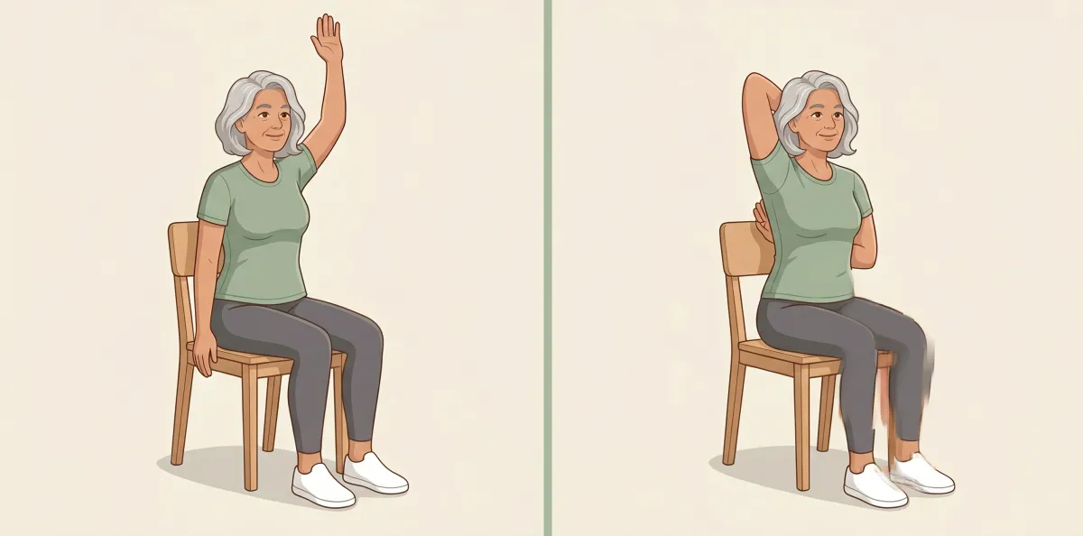 Seated Cow-Face Arms: the starting position on the left and the finishing position on the right