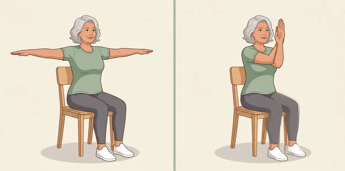 Yoga for seniors — an example before-and-after move